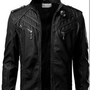 Men's Biker Vintage Look Motorcycle Black Lambskin Leather Jacket M